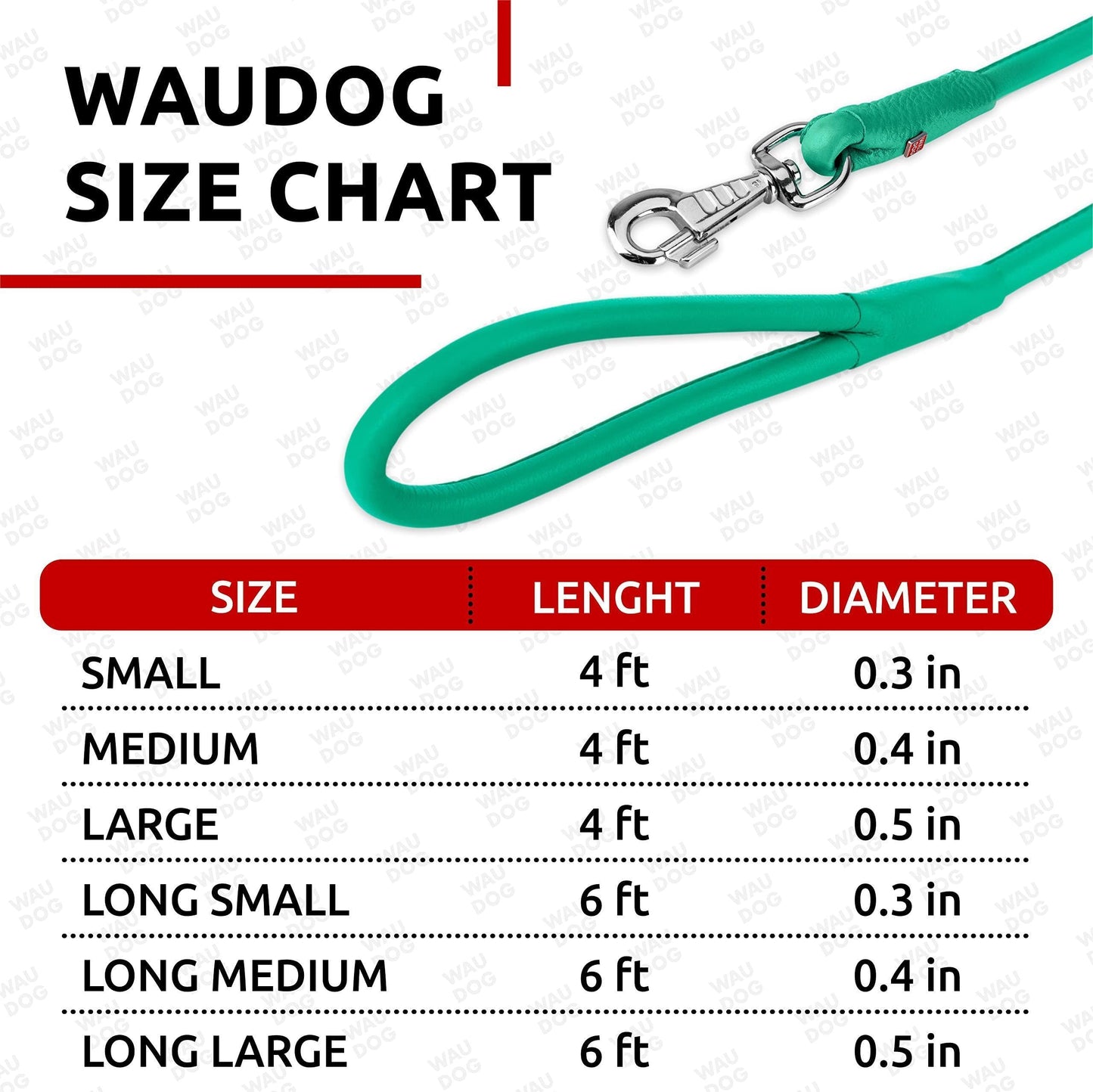 WAUDOG Rolled Leather Dog Leash 4Ft * 0.3 in for Small Medium and Large Dogs Heavy Duty Leather Puppy Leash for Outdoor Walking Running Training Strong Dog Leashes for Large Breed Dogs (Mint)