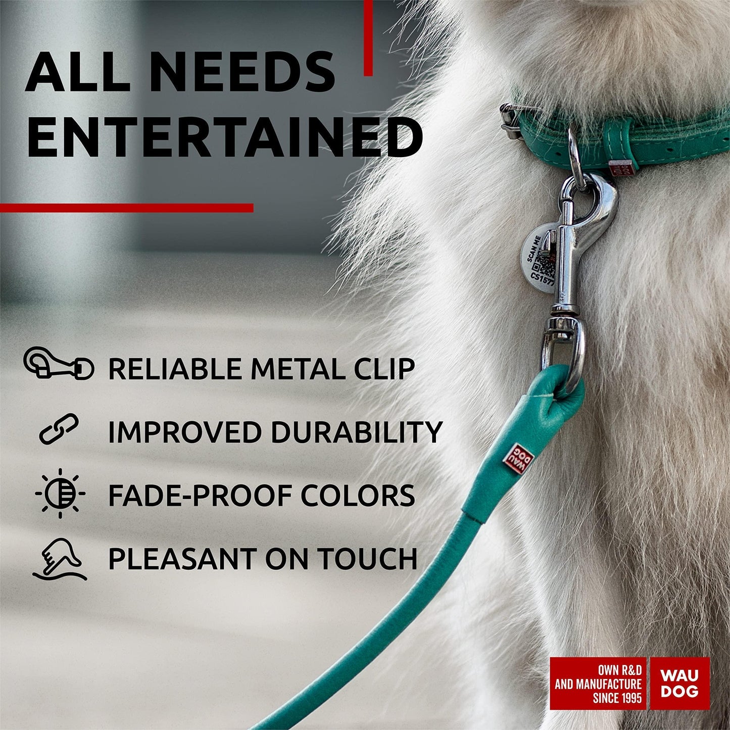 WAUDOG Rolled Leather Dog Leash 4Ft * 0.3 in for Small Medium and Large Dogs Heavy Duty Leather Puppy Leash for Outdoor Walking Running Training Strong Dog Leashes for Large Breed Dogs (Mint)