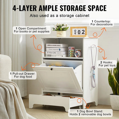 VEVOR Pet Feeding Station W/ 2 Elevated Dog Bowls Dog Food & Toy Storage Cabinet