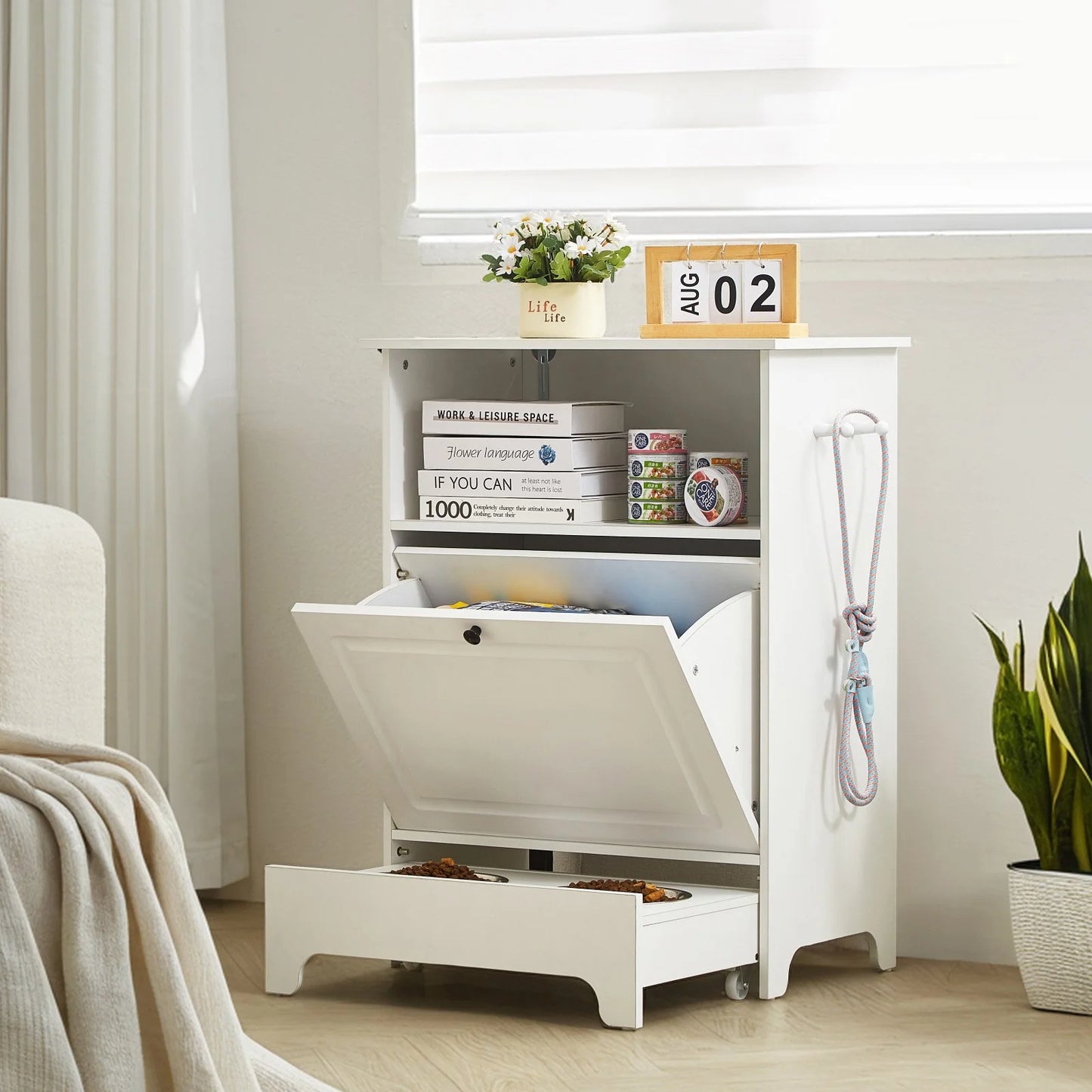 VEVOR Pet Feeding Station W/ 2 Elevated Dog Bowls Dog Food & Toy Storage Cabinet