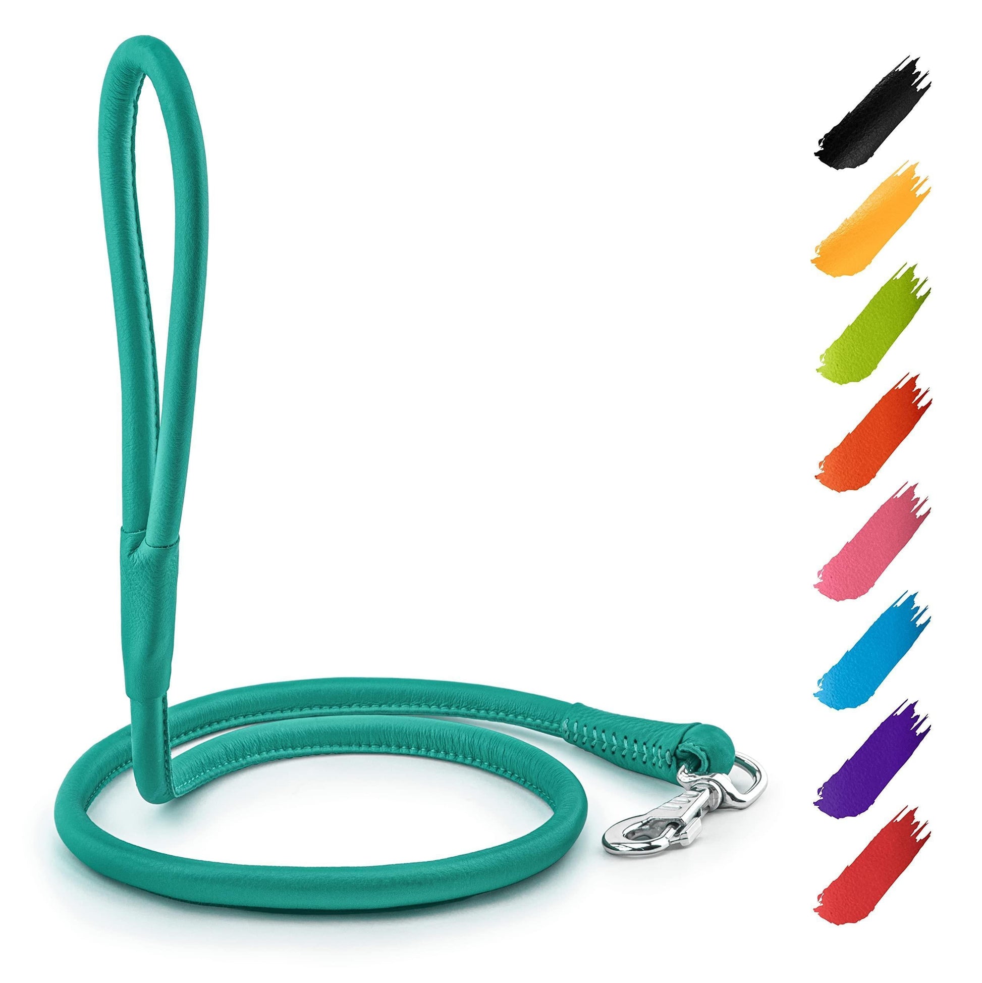 WAUDOG Rolled Leather Dog Leash 4Ft * 0.3 in for Small Medium and Large Dogs Heavy Duty Leather Puppy Leash for Outdoor Walking Running Training Strong Dog Leashes for Large Breed Dogs (Mint)