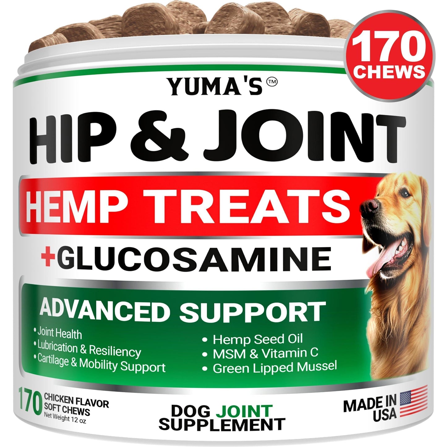 YUMA'S Hemp Hip and Joint Supplement for Dogs Glucosamine for Dogs Dog Joint Pain Relief with MSM Advanced Dog Joint Supplement Health Glucosamine for Dogs Chews 3